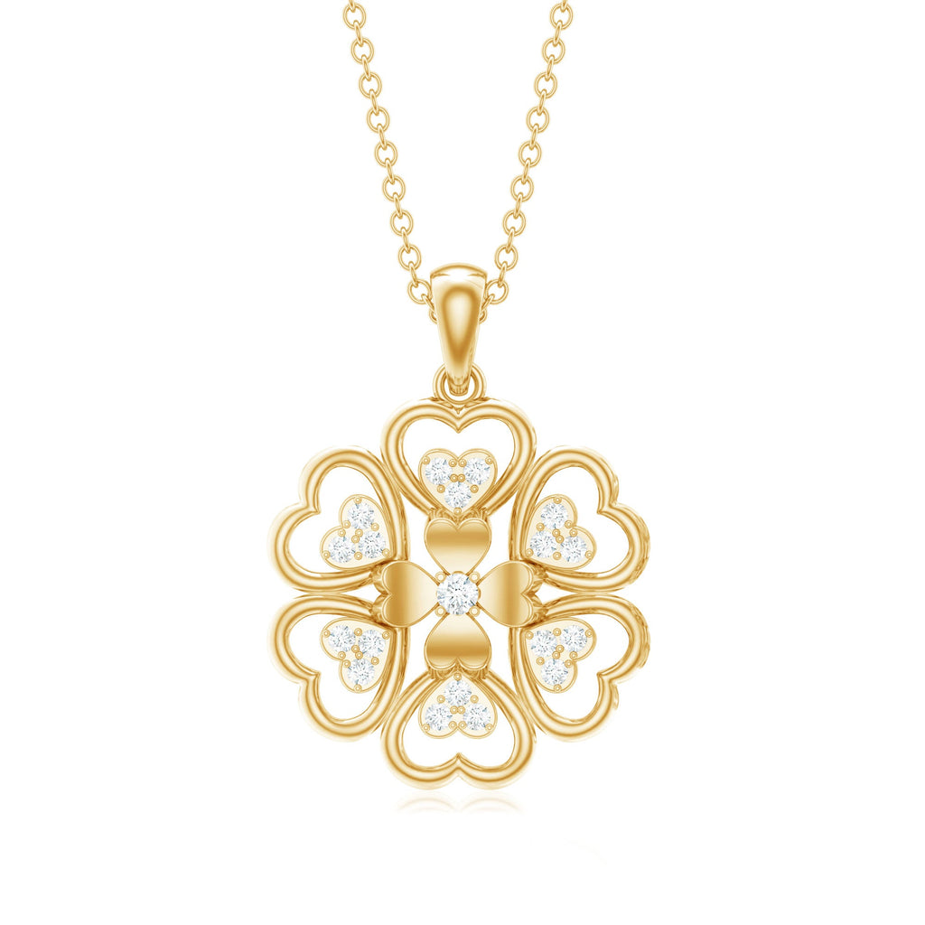 Natural Diamond Heart Flower Pendant Necklace