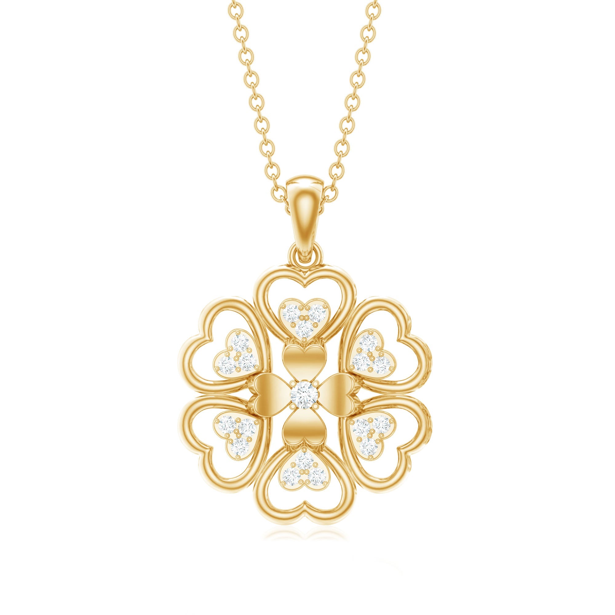 Natural Diamond Heart Flower Pendant Necklace