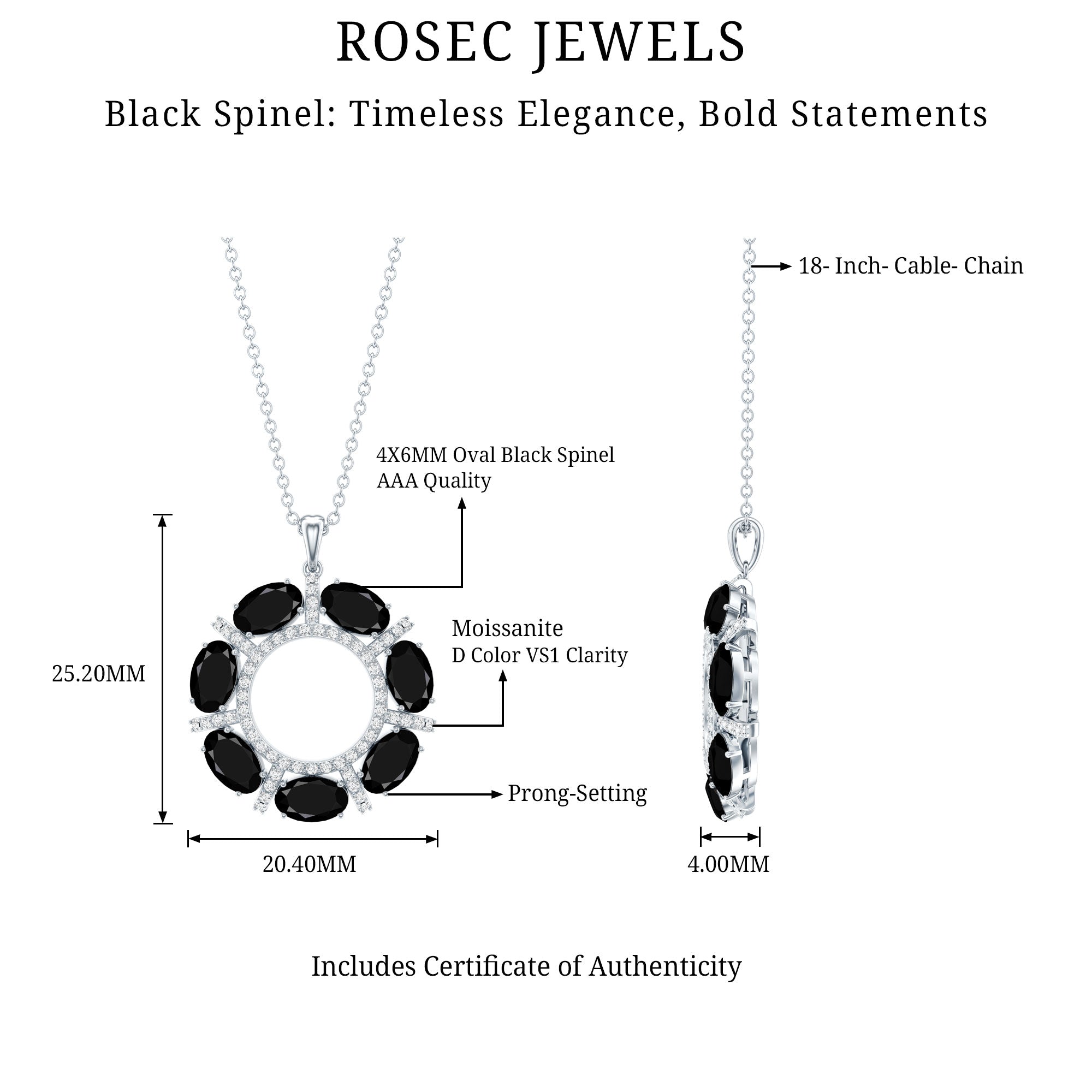 Oval Cut Black Spinel Eternity Pendant with Moissanite