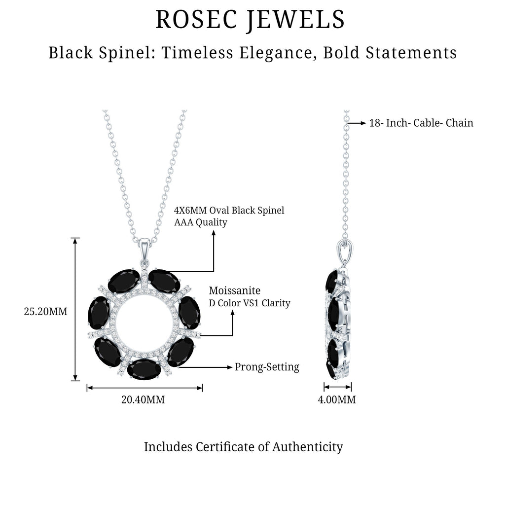 3 CT Oval Cut Black Spinel Eternity Necklace with Silver Chain