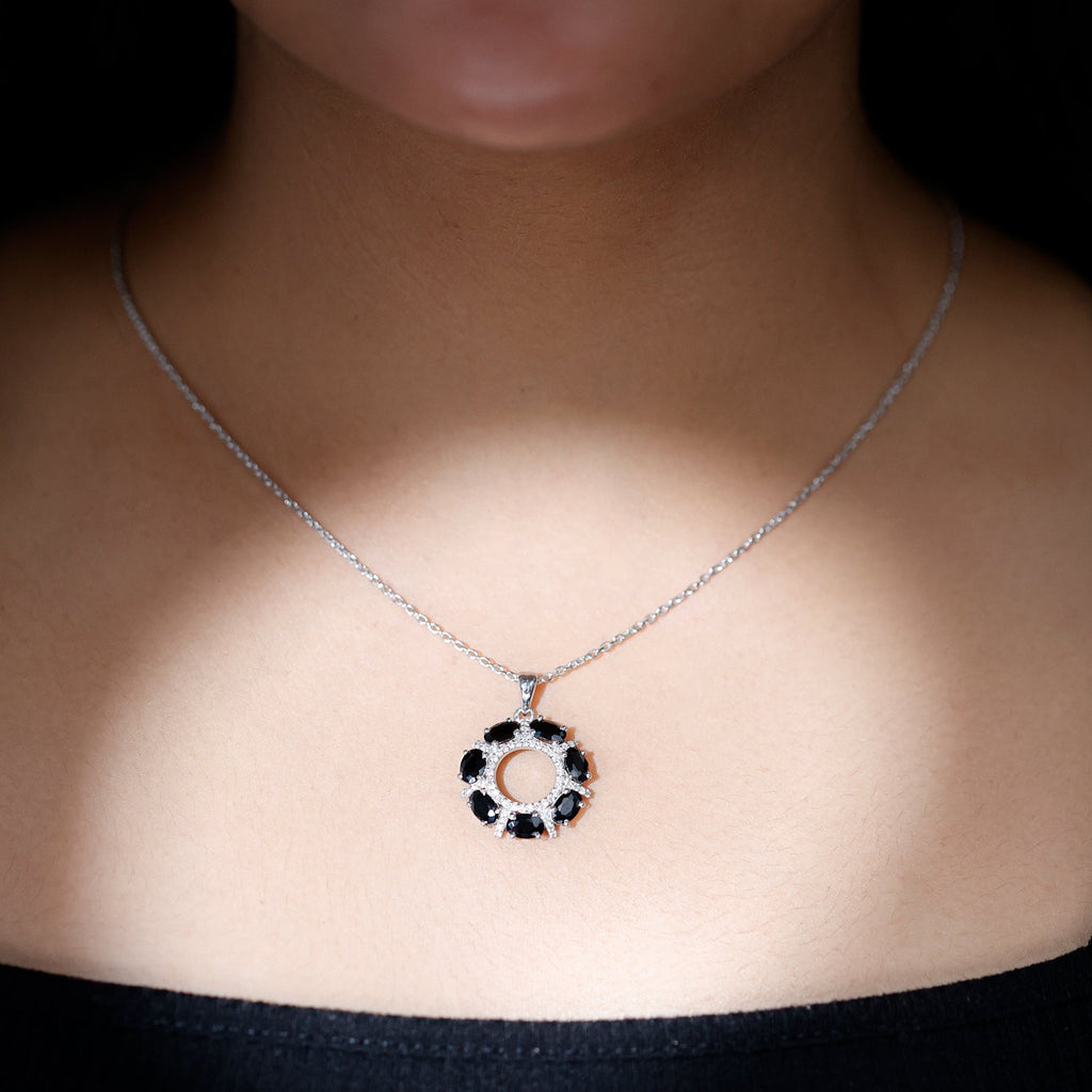 3 CT Oval Cut Black Spinel Eternity Necklace with Silver Chain