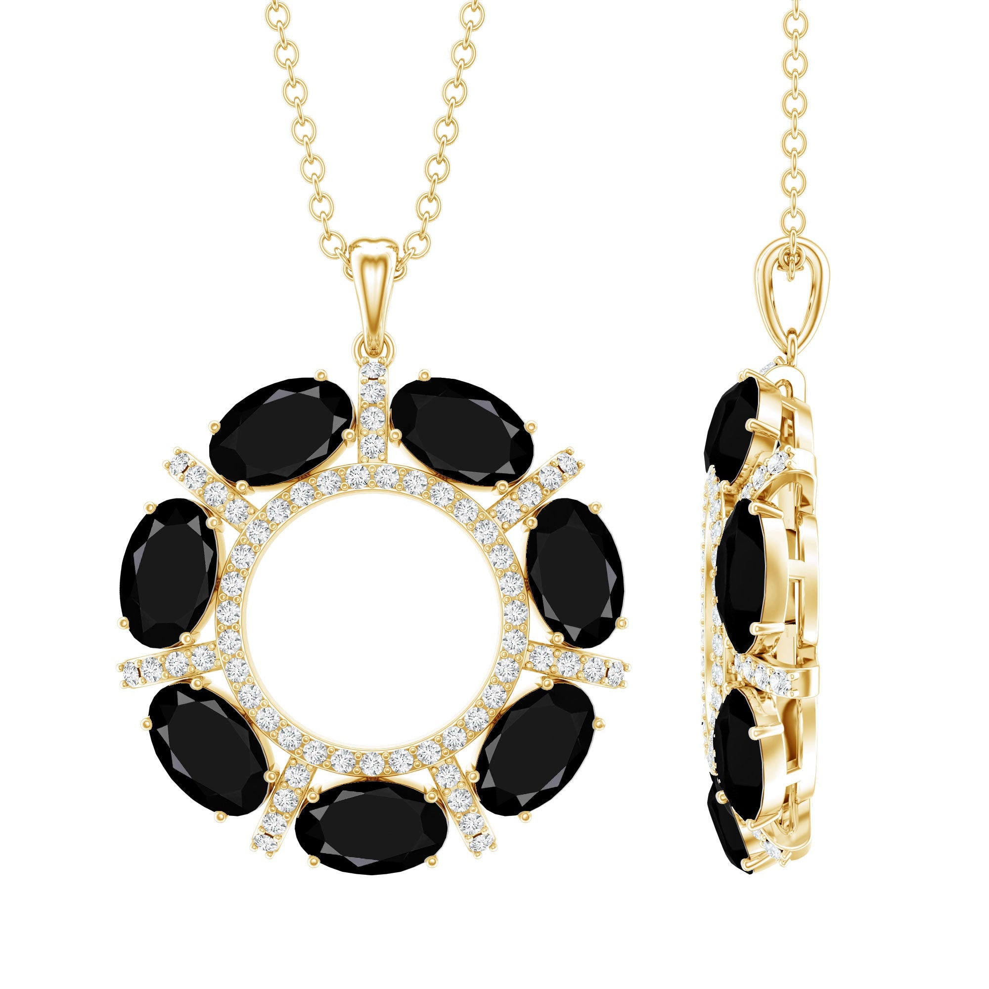 Oval Cut Black Spinel Eternity Pendant with Moissanite
