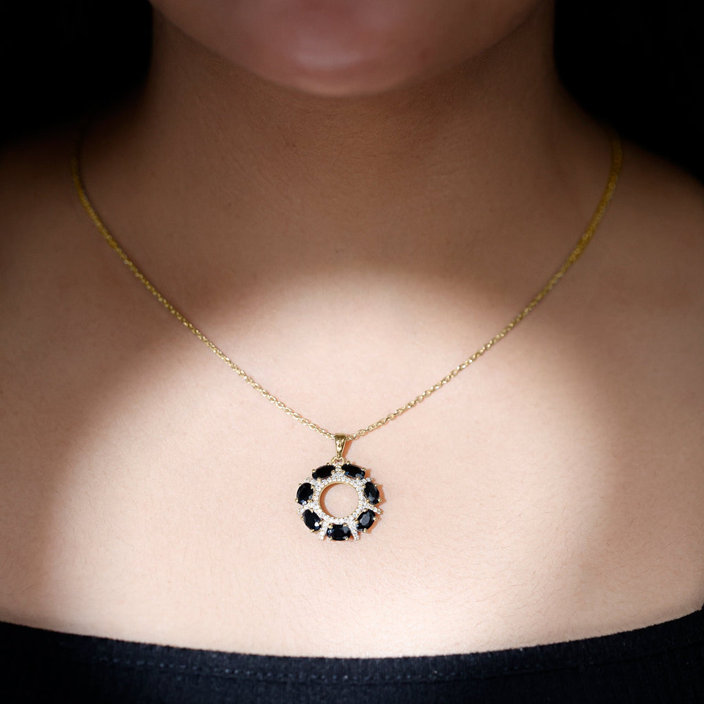 Oval Cut Black Spinel Eternity Pendant with Moissanite