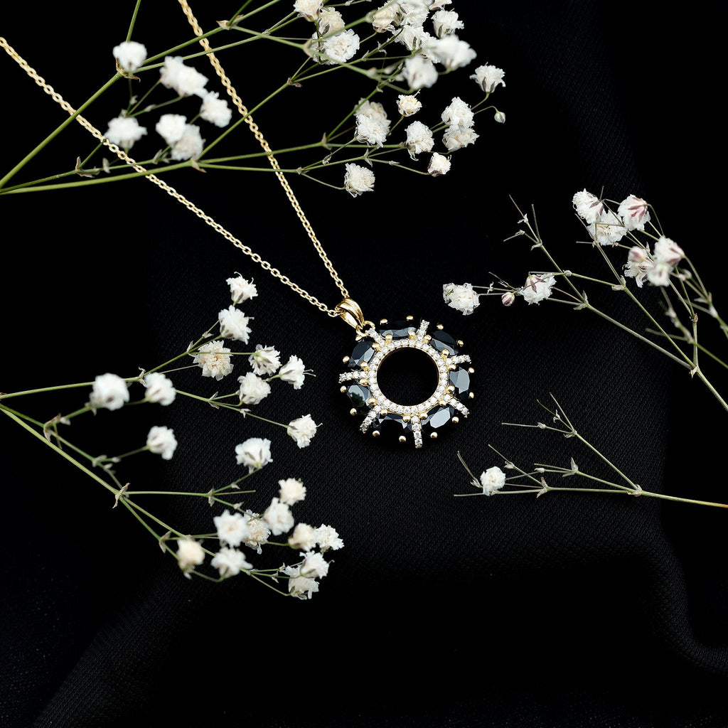 Oval Cut Black Spinel Eternity Pendant with Moissanite