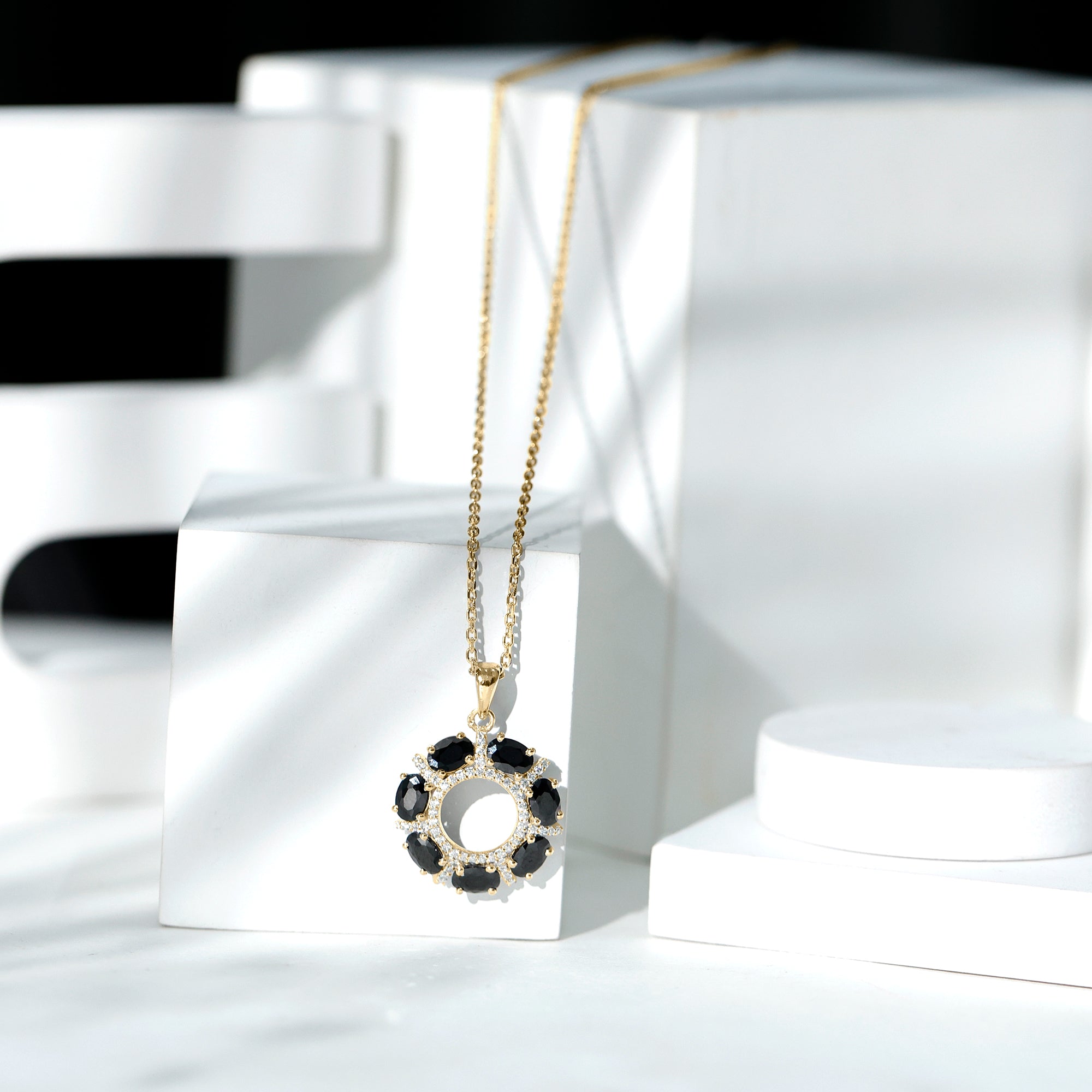 Oval Cut Black Spinel Eternity Pendant with Moissanite