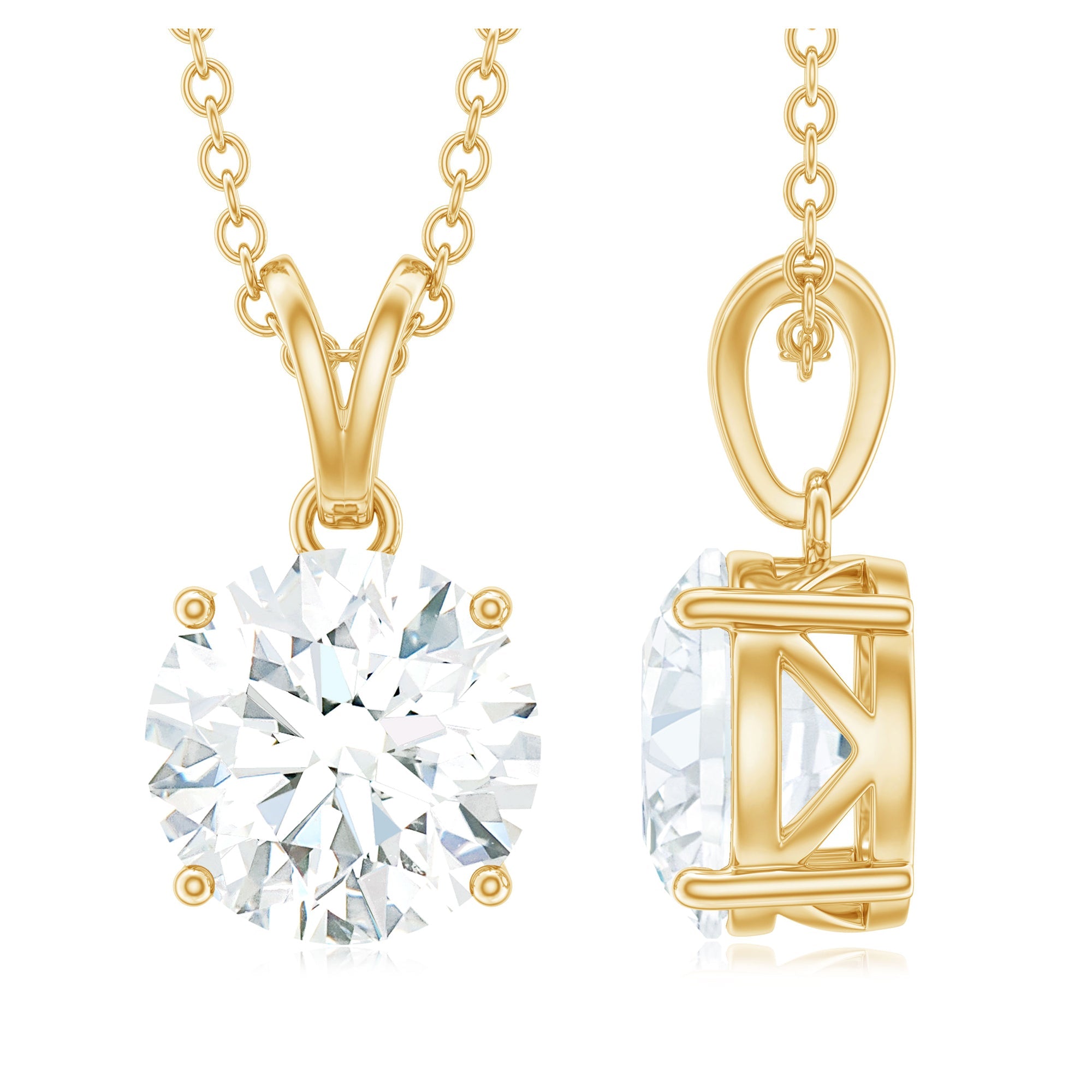 Certified 2 Carat Moissanite Solitaire Pendant Necklace With Chain