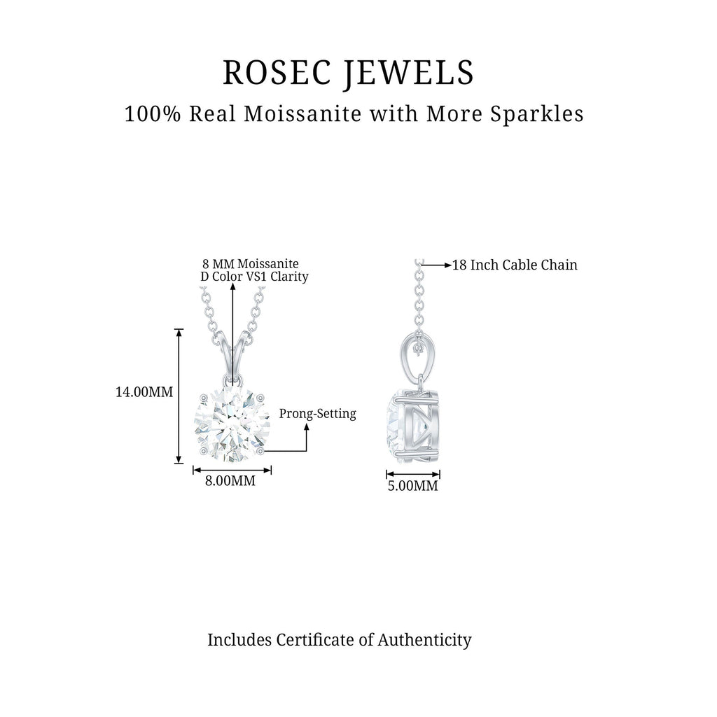 Certified 2 Carat Moissanite Solitaire Pendant Necklace With Chain