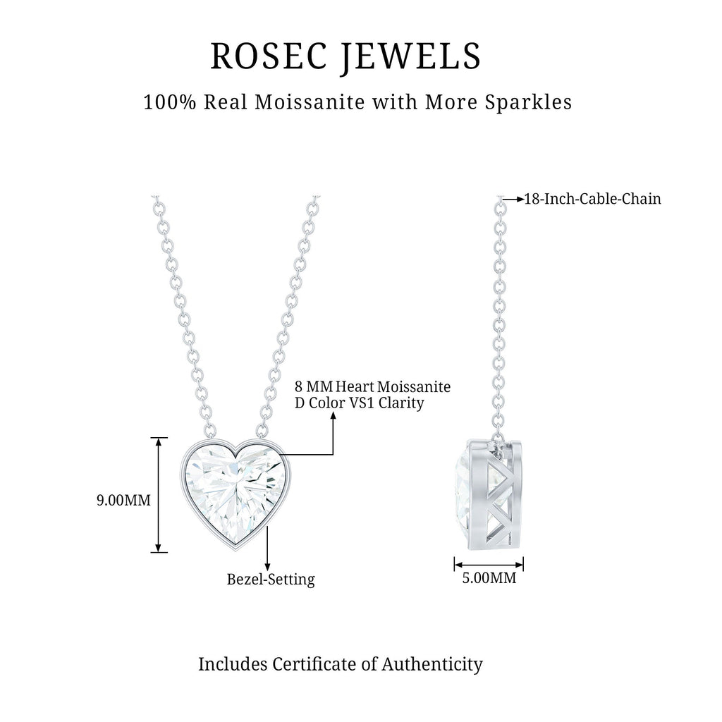 2 Carat Heart Shape Moissanite Solitaire Necklace in Bezel Setting