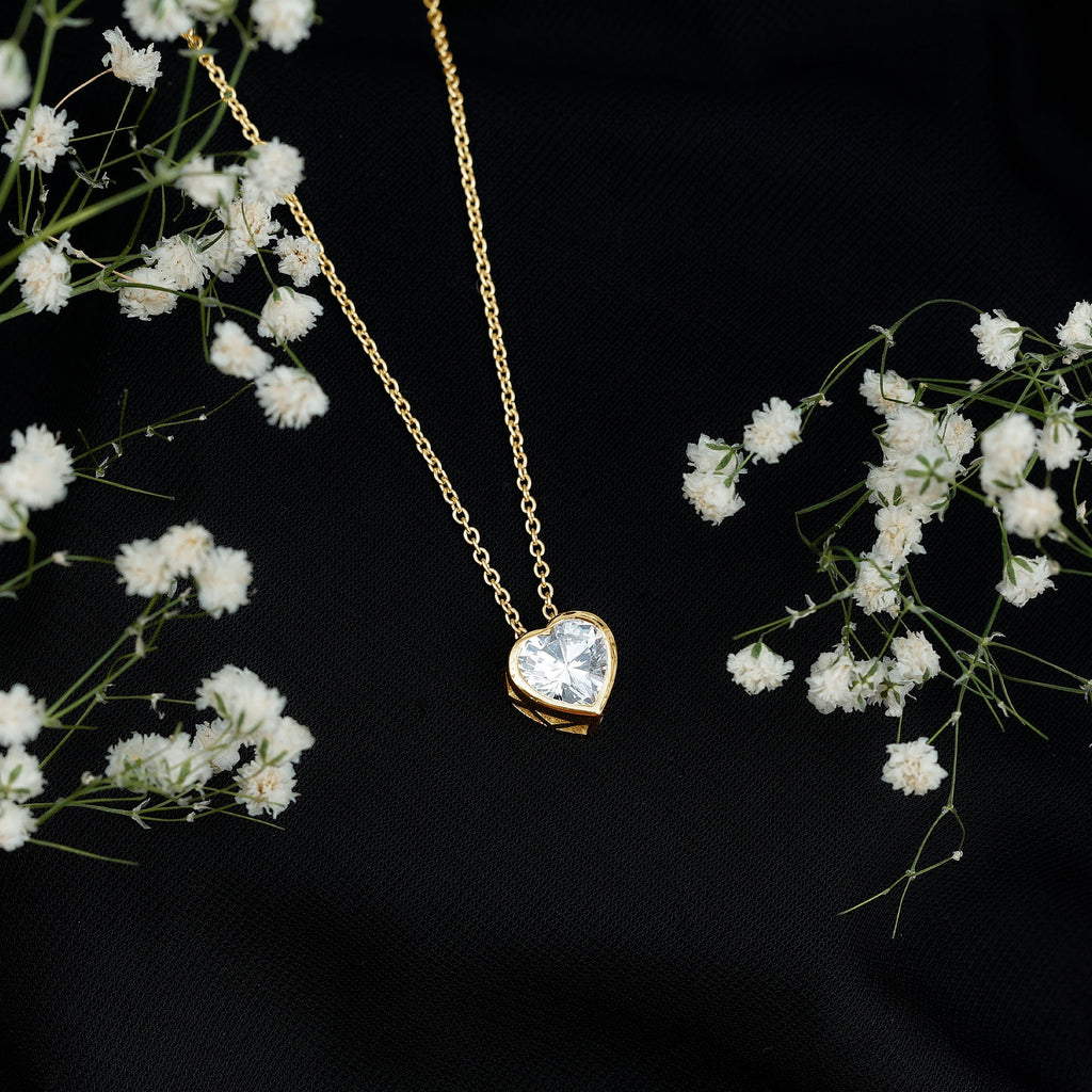 2 Carat Heart Shape Moissanite Solitaire Necklace in Bezel Setting