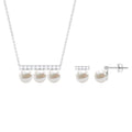 Freshwater Pearl Classic Three Stone Bar jewelry Set with Diamond