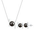 Genuine Black Tahitian Pearl Necklace and Earrings Set with Moissanite