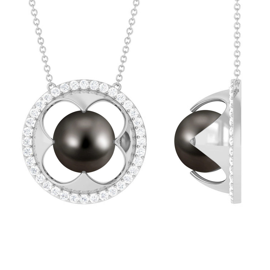 8 Carat Solitaire Tahitian Pearl and Diamond Flower Necklace