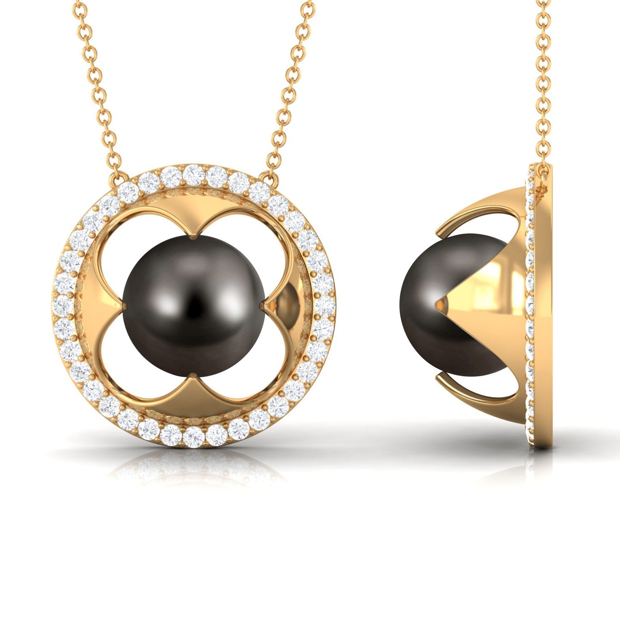 8 Carat Solitaire Tahitian Pearl and Diamond Flower Necklace