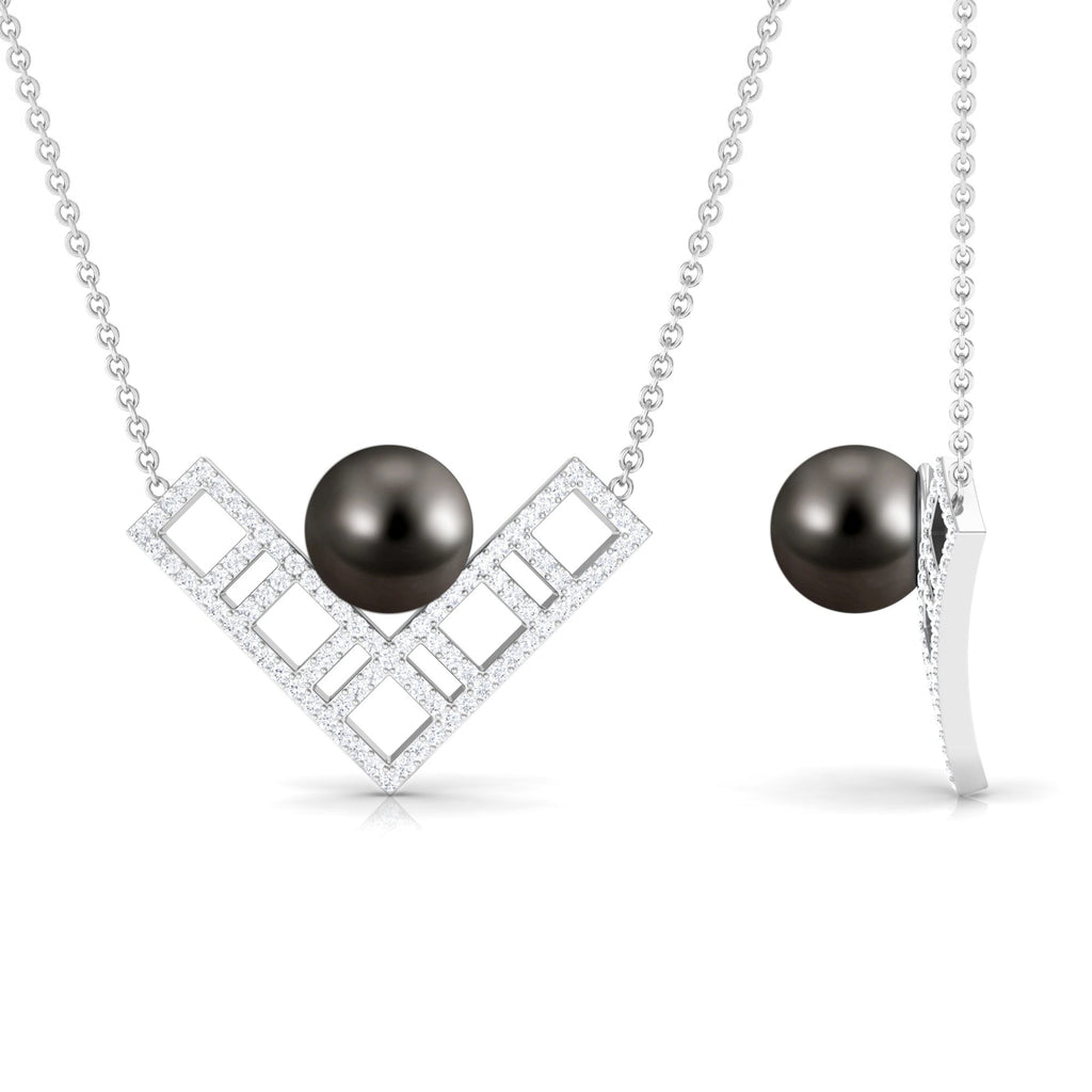 Diamond Contemporary Pendant with Tahitian Pearl