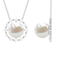 Freshwater Pearl Solitaire Necklace with Diamond Halo