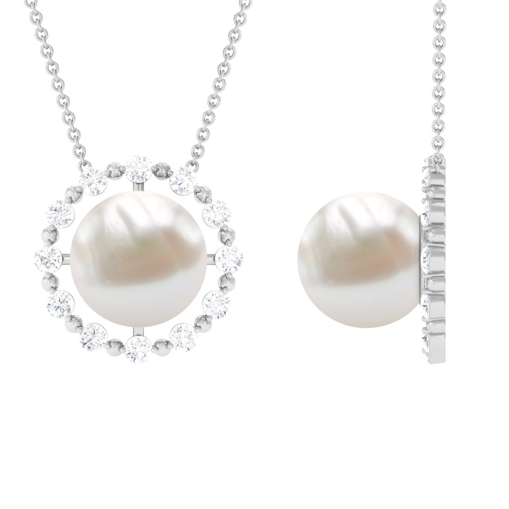 Freshwater Pearl Solitaire Necklace with Diamond Halo