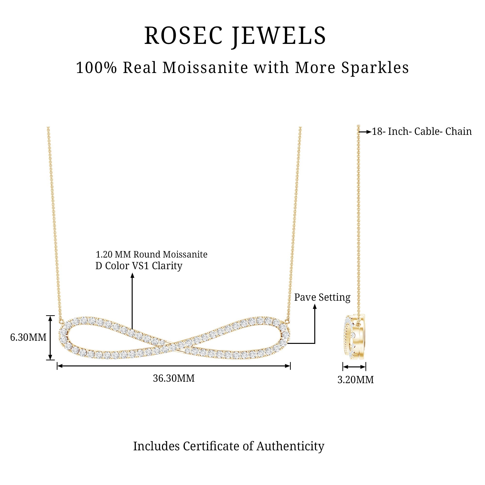 Pave Set Moissanite Infinity Necklace with Certificate
