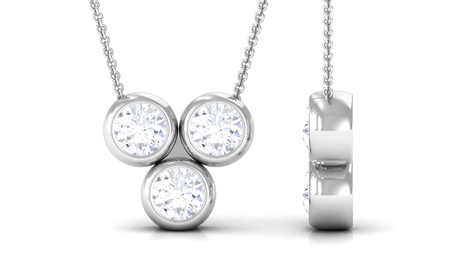 Round Cut Moissanite Minimal Three Stone Necklace