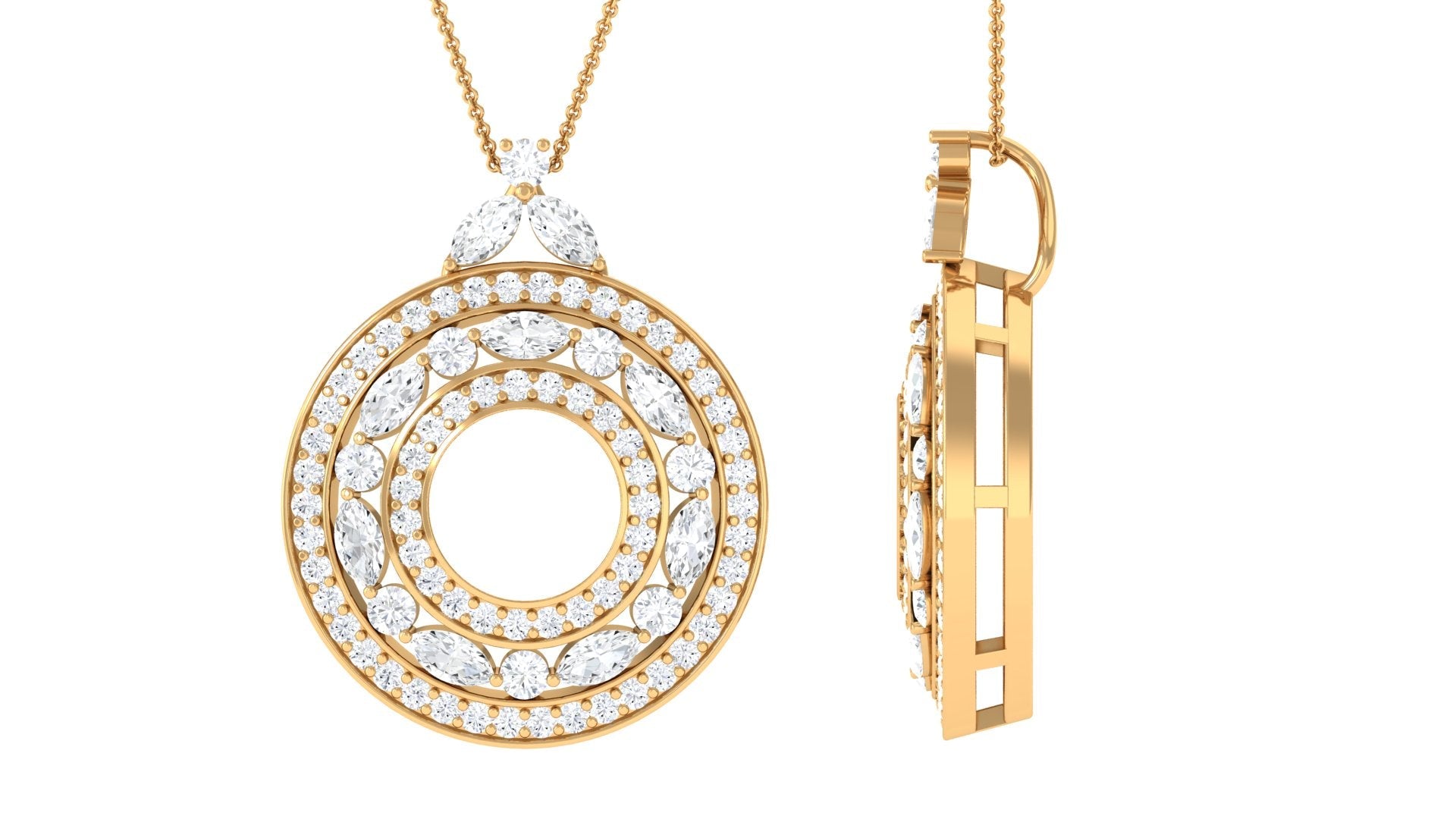 Certified Moissanite Vintage Circle Pendant Necklace