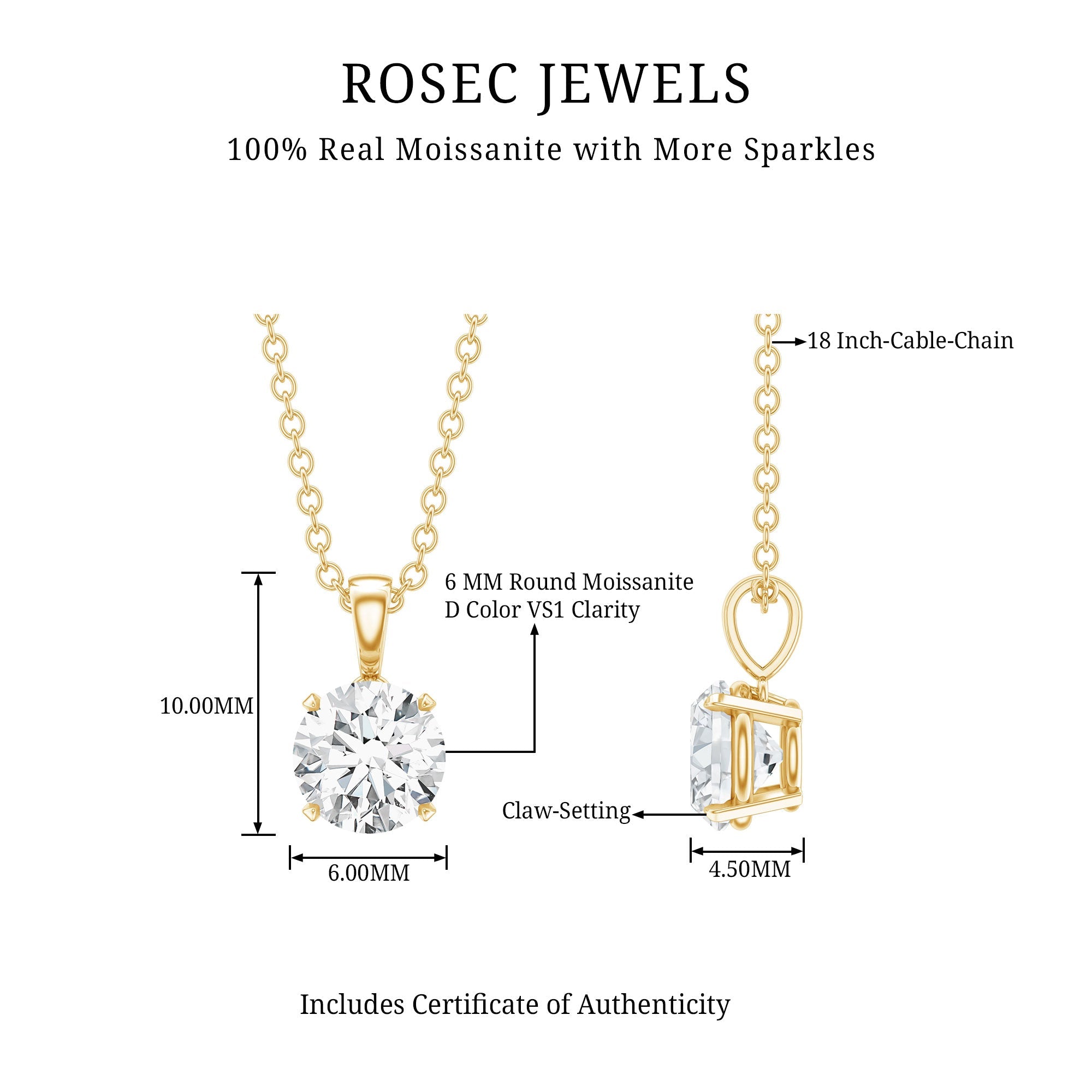 0.9 Carat Certified Moissanite Solitaire Pendant in Claw Set