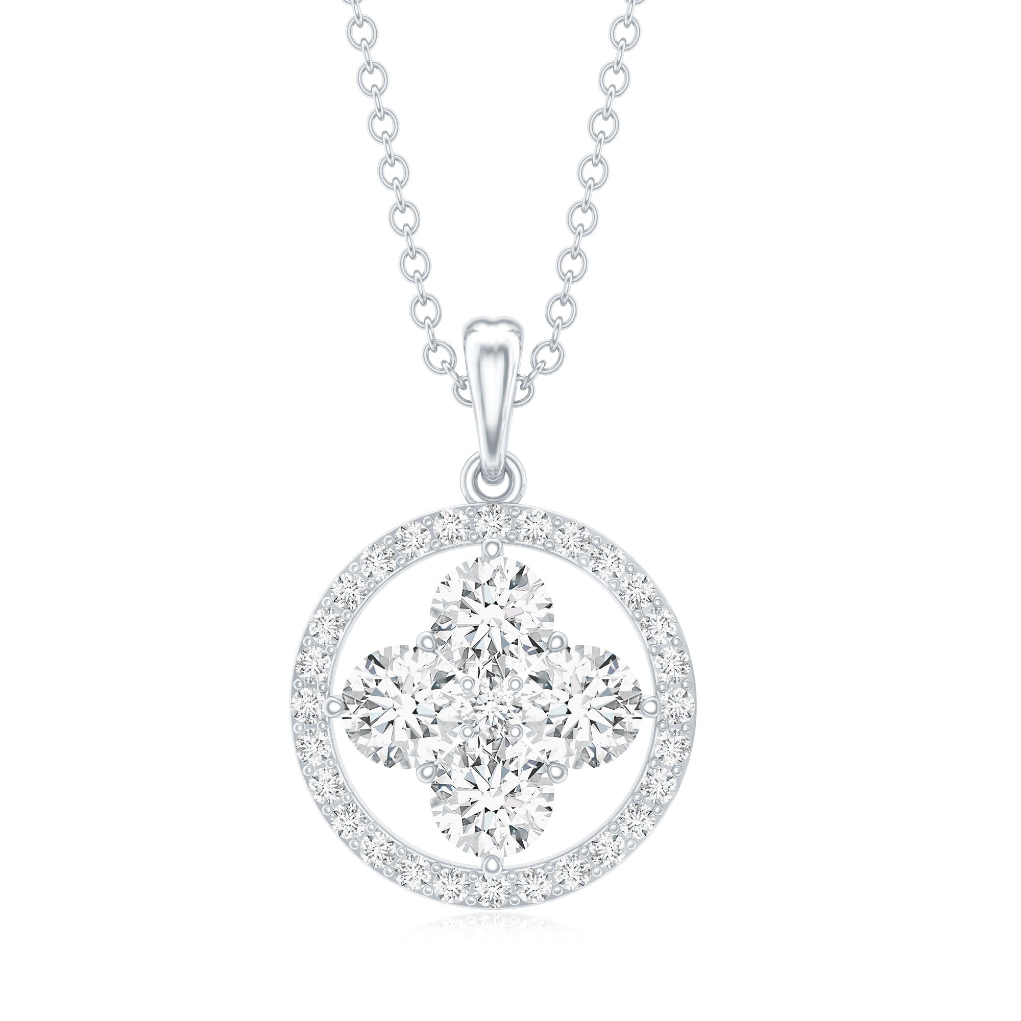 Simple Moissanite Flower Pendant with Halo