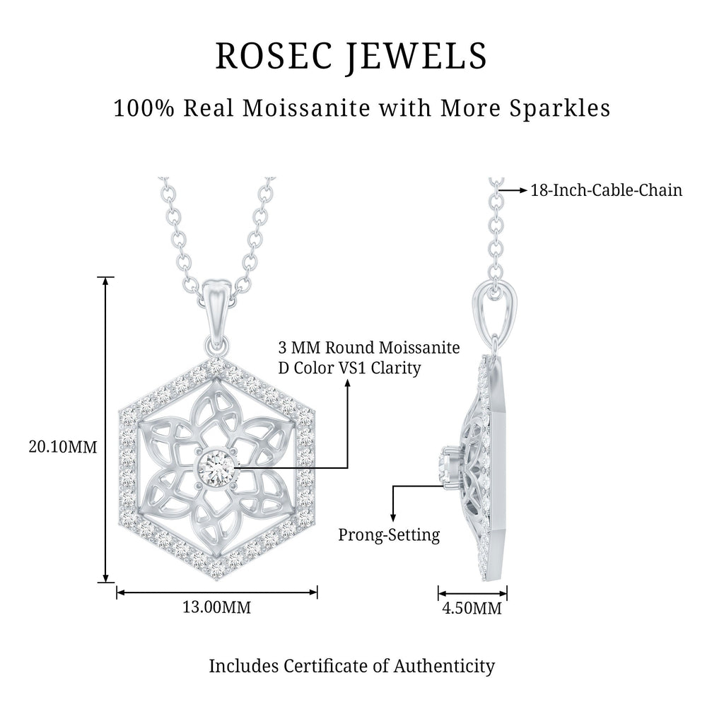 Vintage Inspired Certified Moissanite Flower Pendant