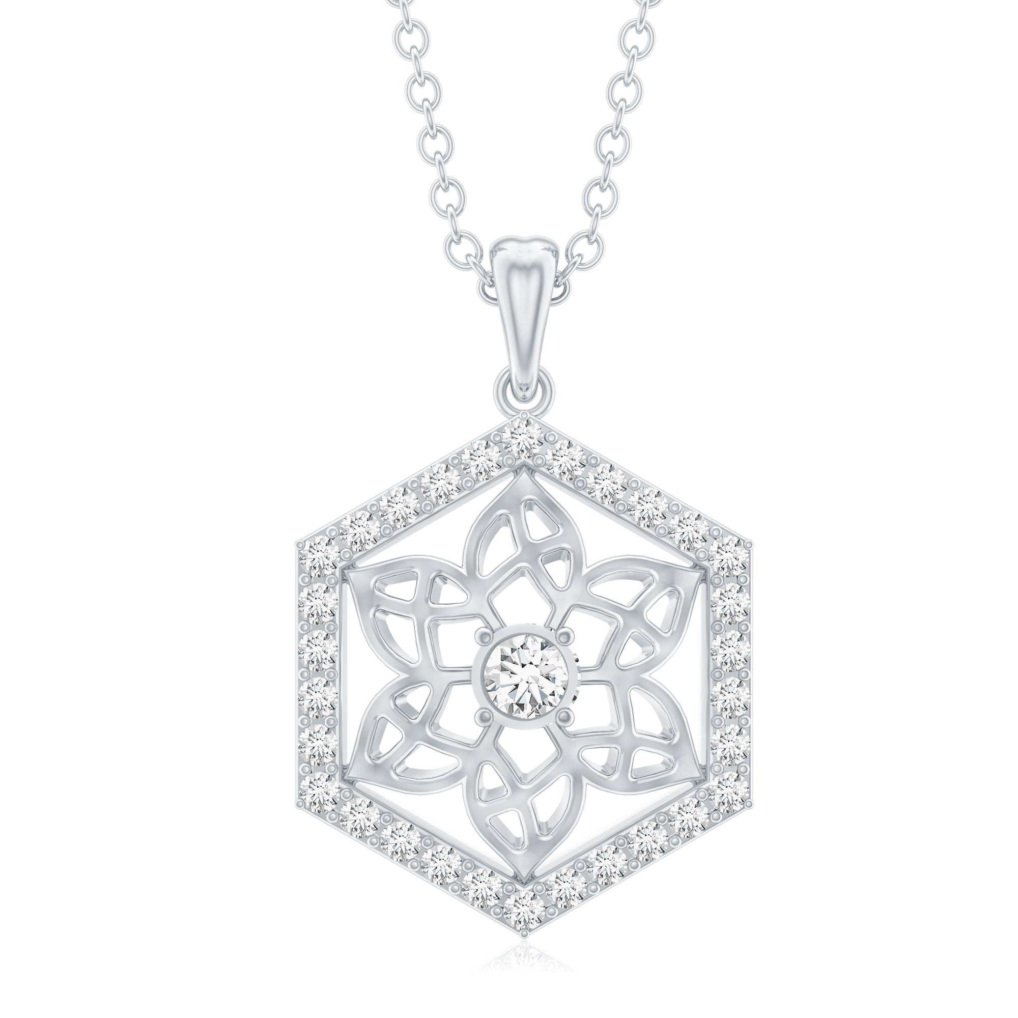 Vintage Inspired Certified Moissanite Flower Pendant