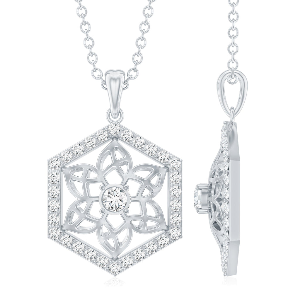 Vintage Inspired Certified Moissanite Flower Pendant