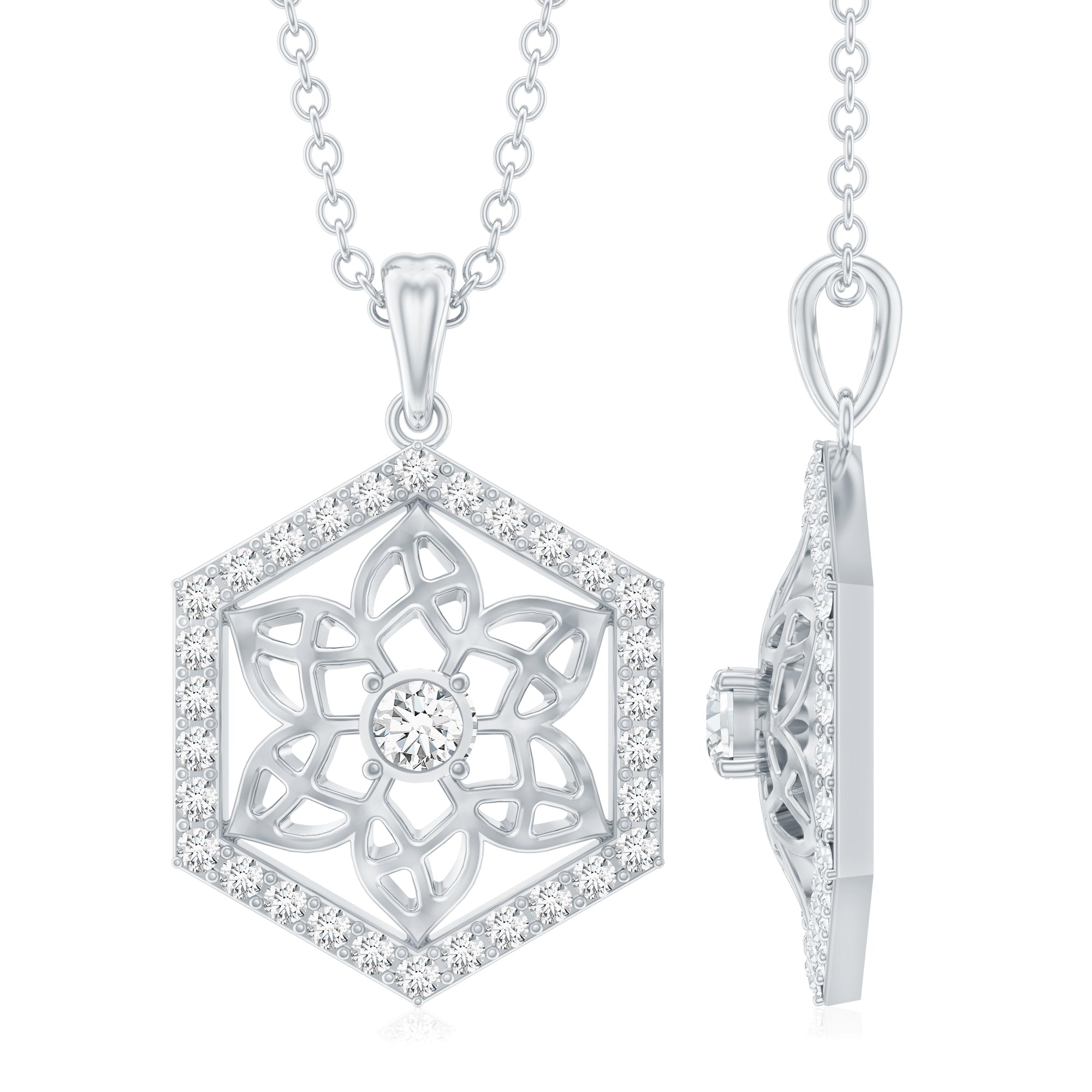 Vintage Inspired Certified Moissanite Flower Pendant