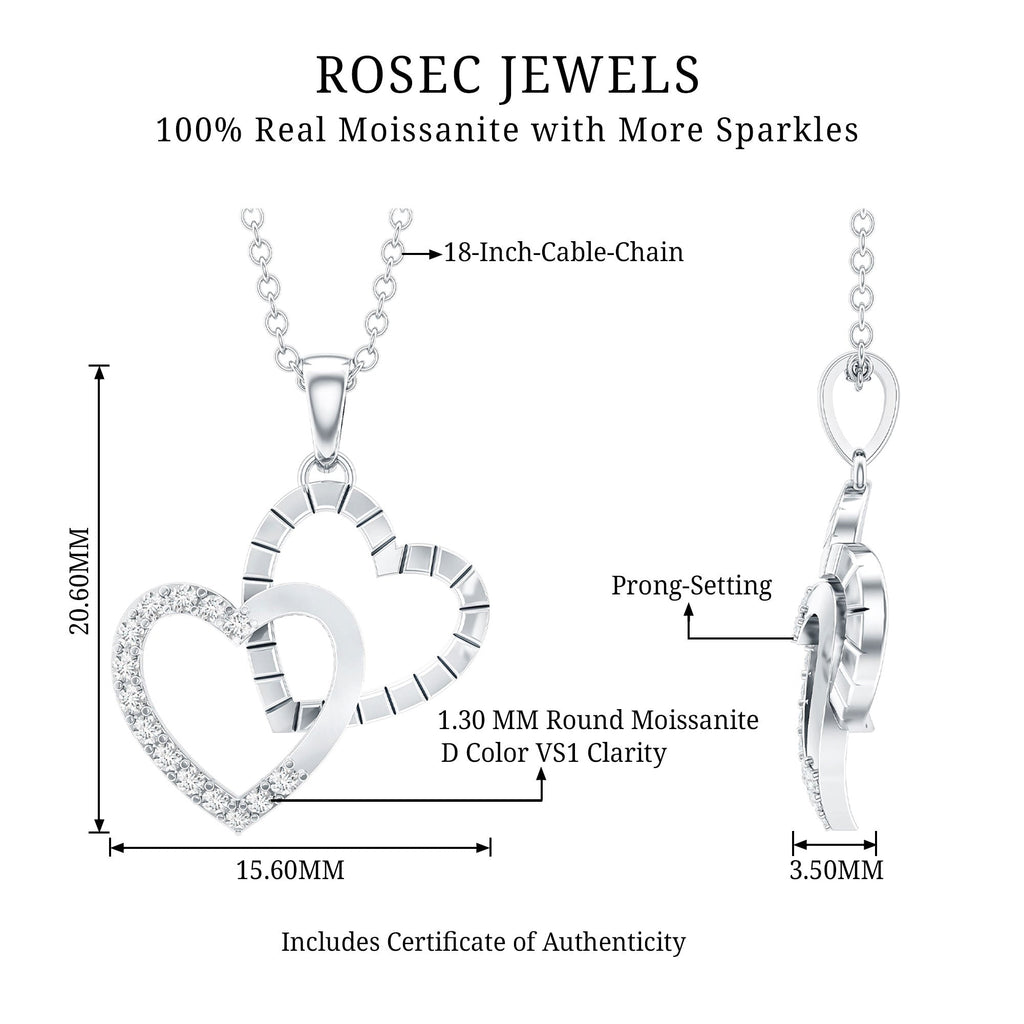 Certified Moissanite Twin Heart Pendant Necklace