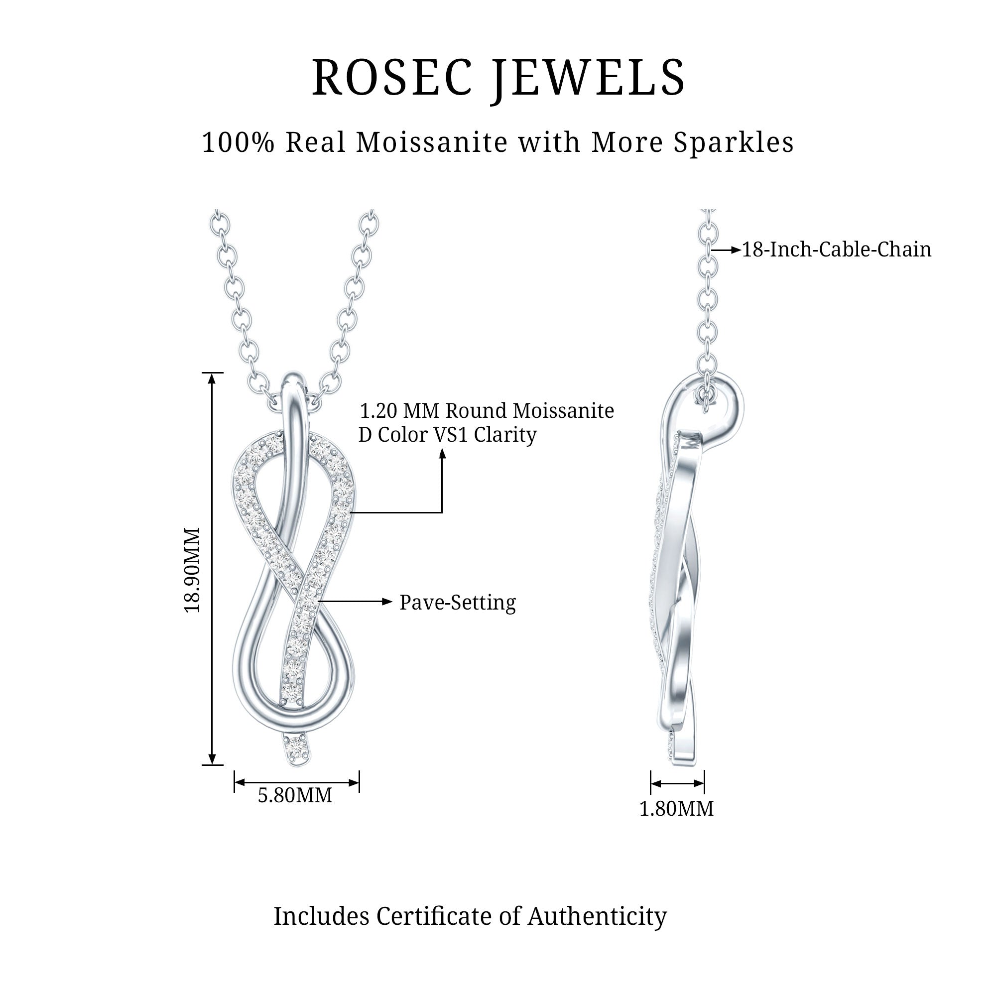 Minimal Moissanite Infinity Knot Pendant Necklace