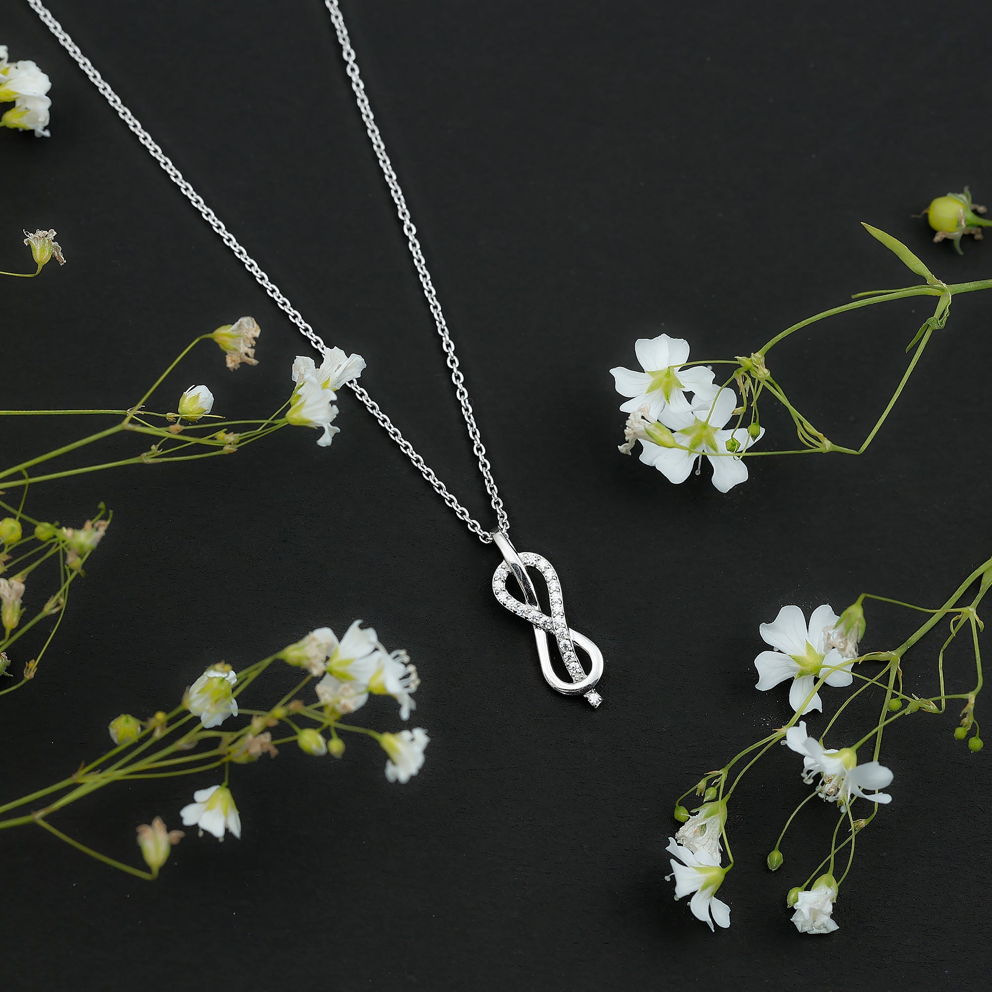 Minimal Moissanite Infinity Knot Pendant Necklace