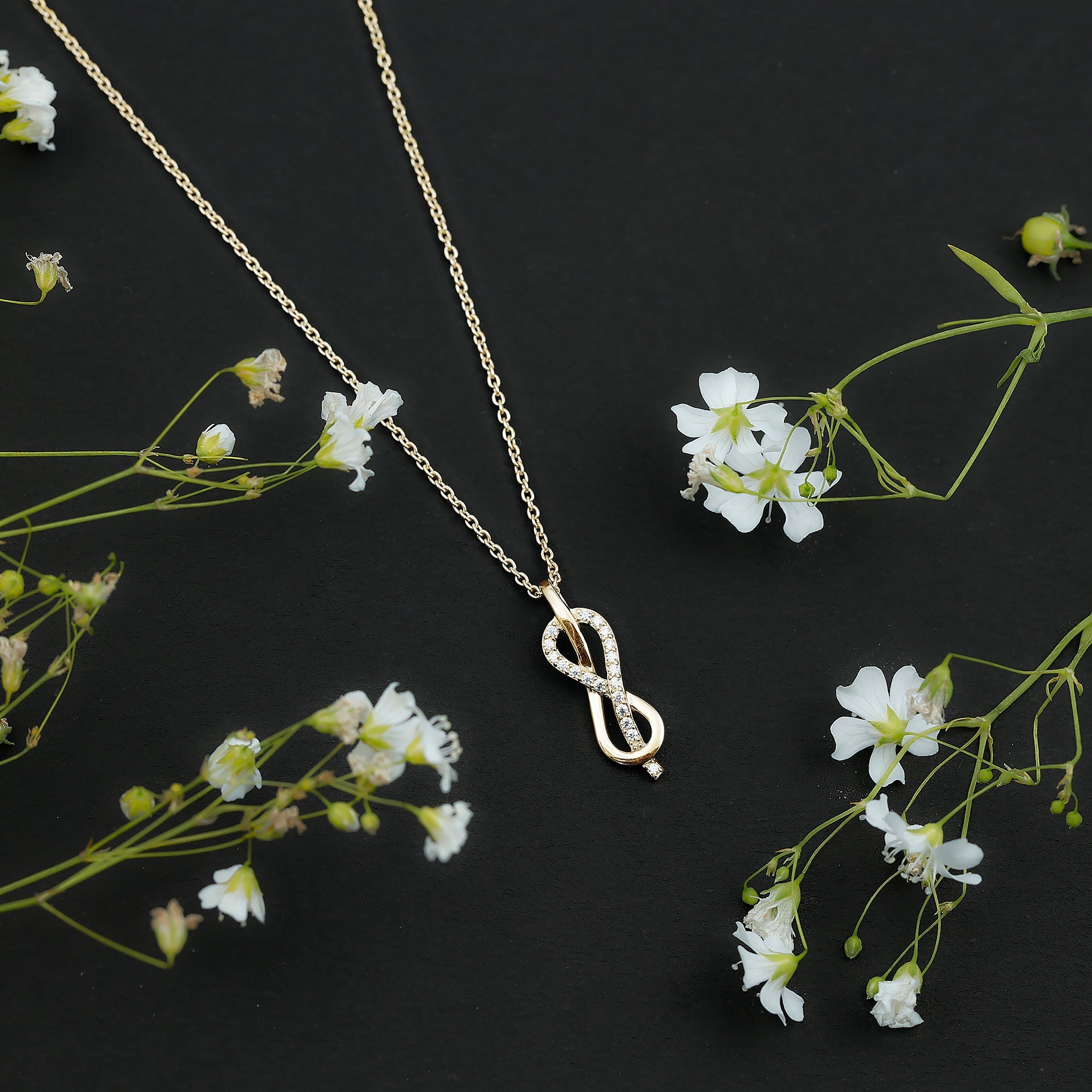 Minimal Moissanite Infinity Knot Pendant Necklace