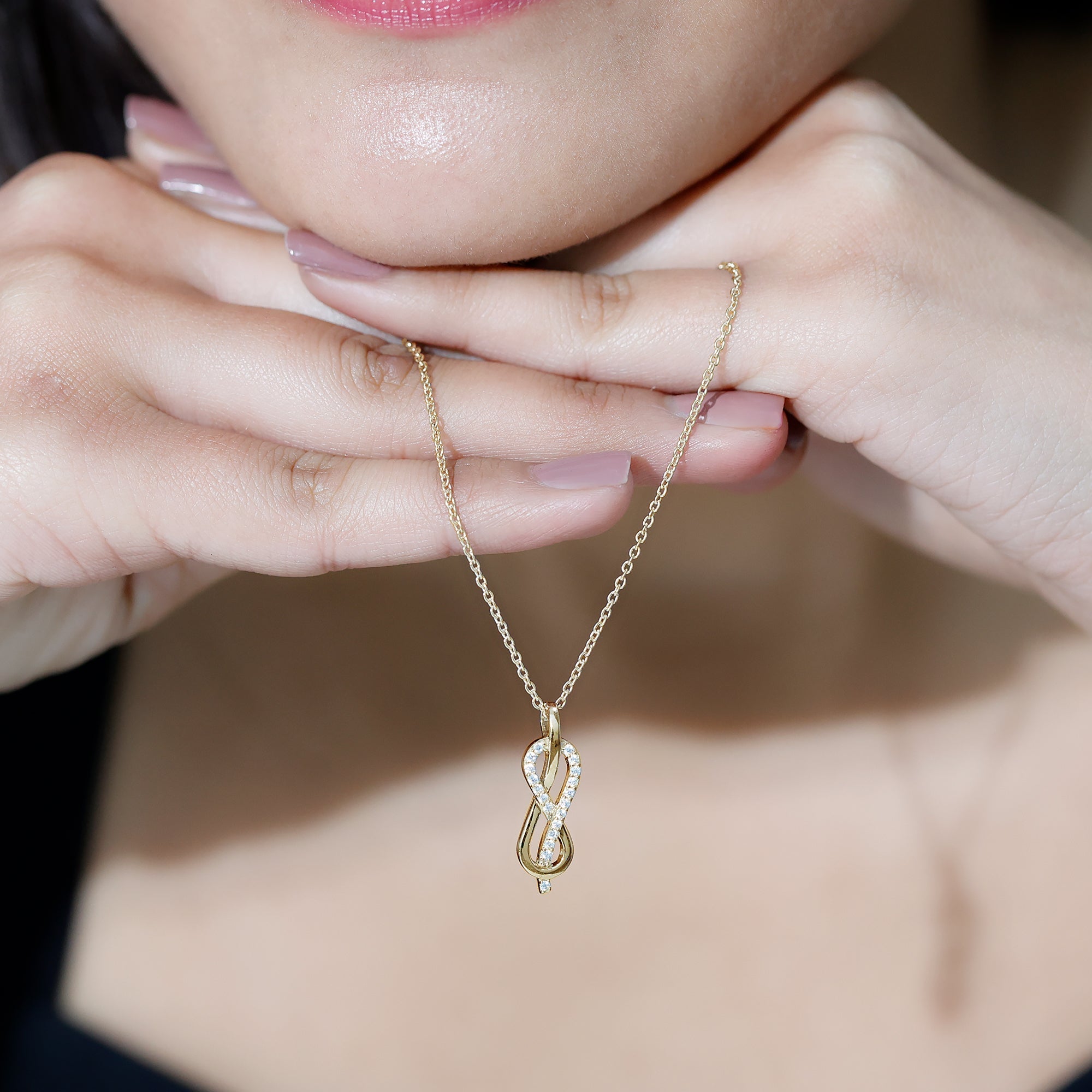 Minimal Moissanite Infinity Knot Pendant Necklace