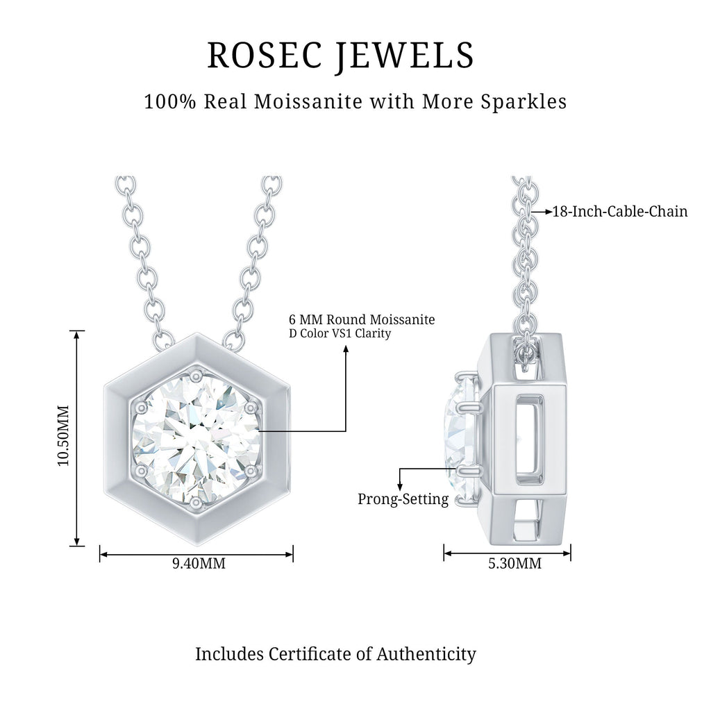 Certified Moissanite Solitaire Hexagonal Pendant