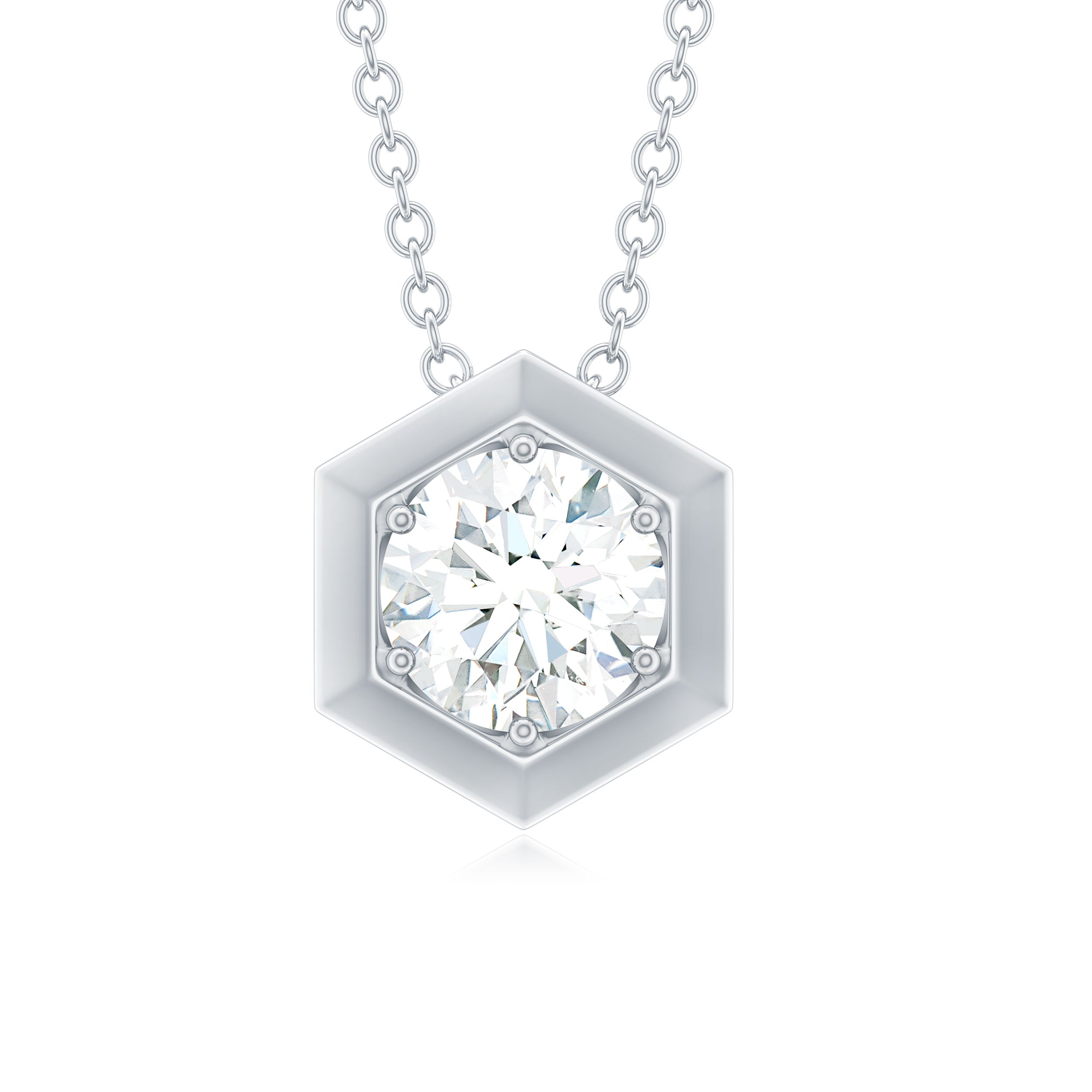 Certified Moissanite Solitaire Hexagonal Pendant
