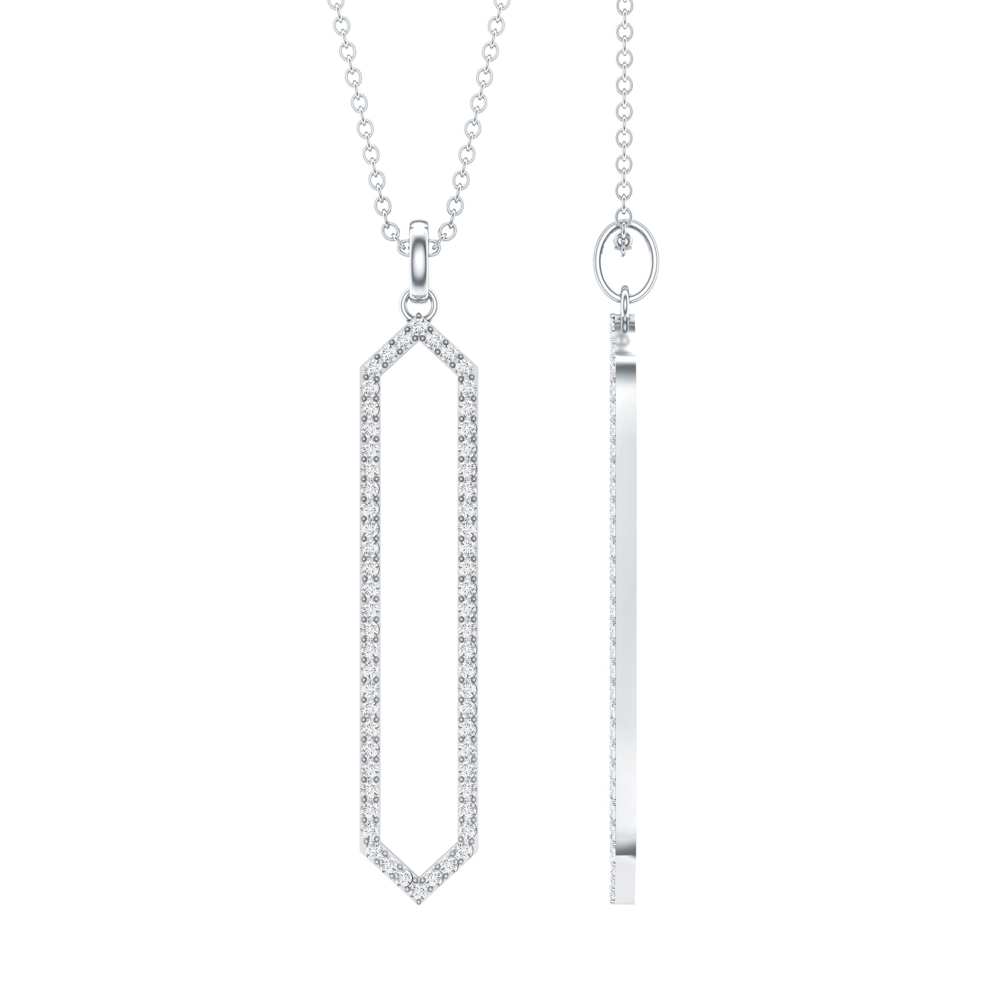 Elongated Hexagonal Moissanite Pendant Necklace with Certificate