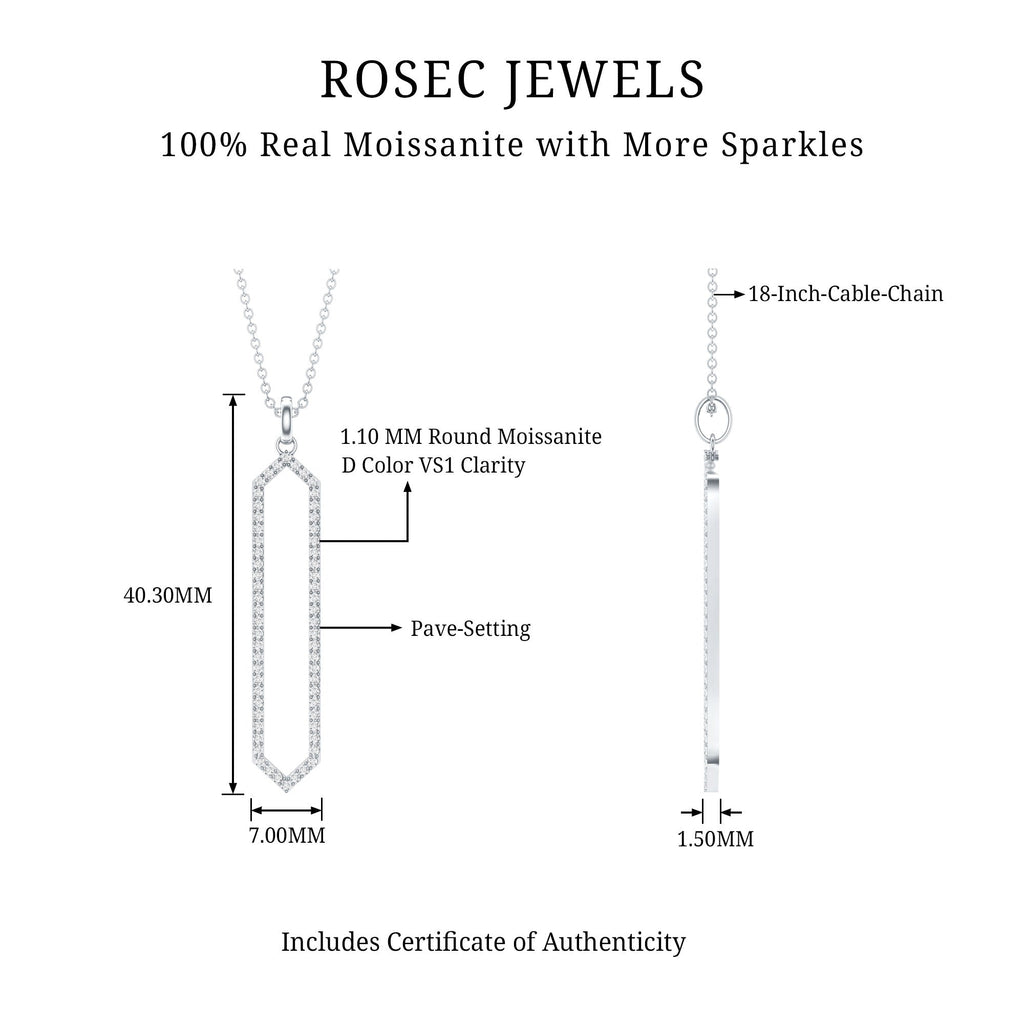 Elongated Hexagonal Moissanite Pendant Necklace with Certificate