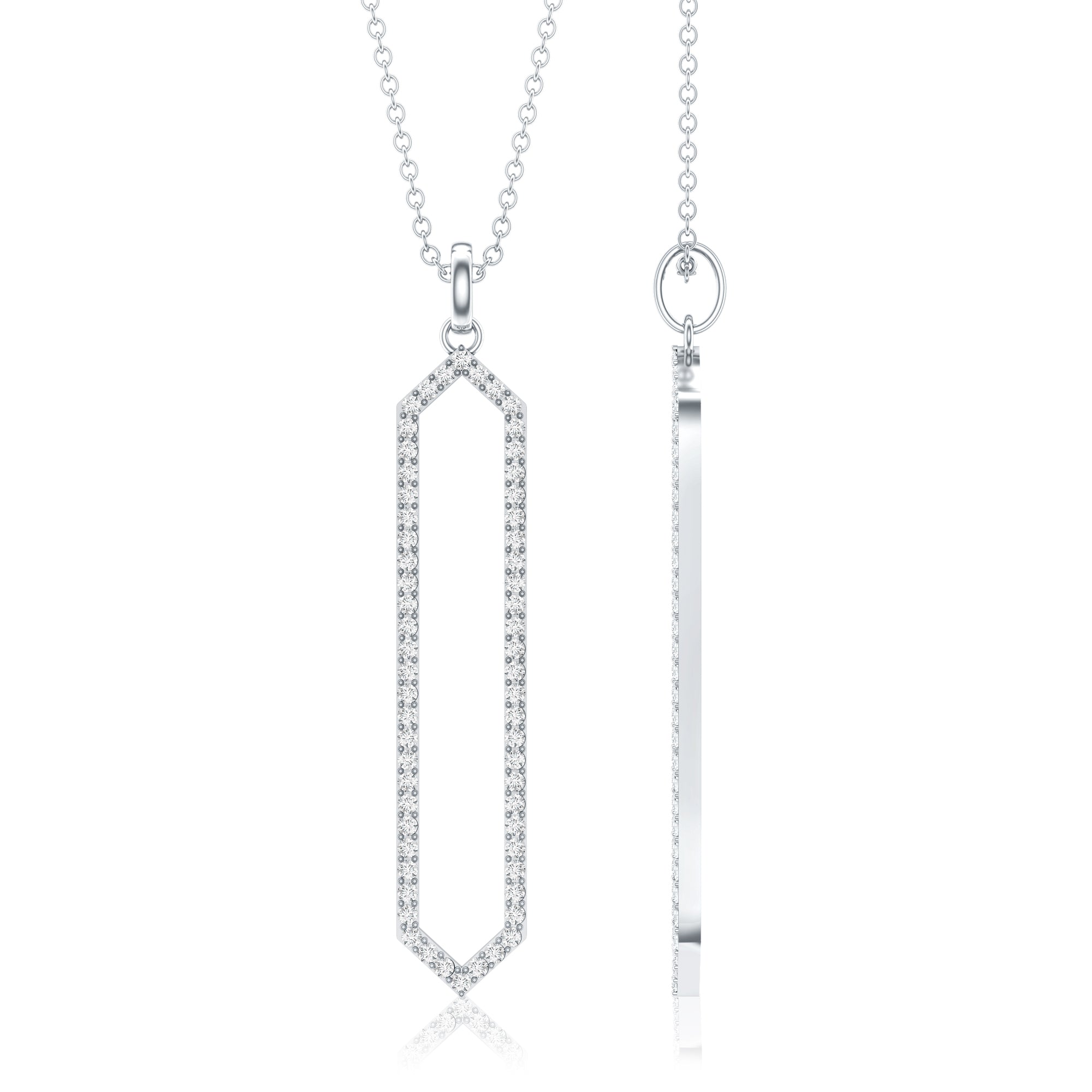 Elongated Hexagonal Moissanite Pendant Necklace with Certificate