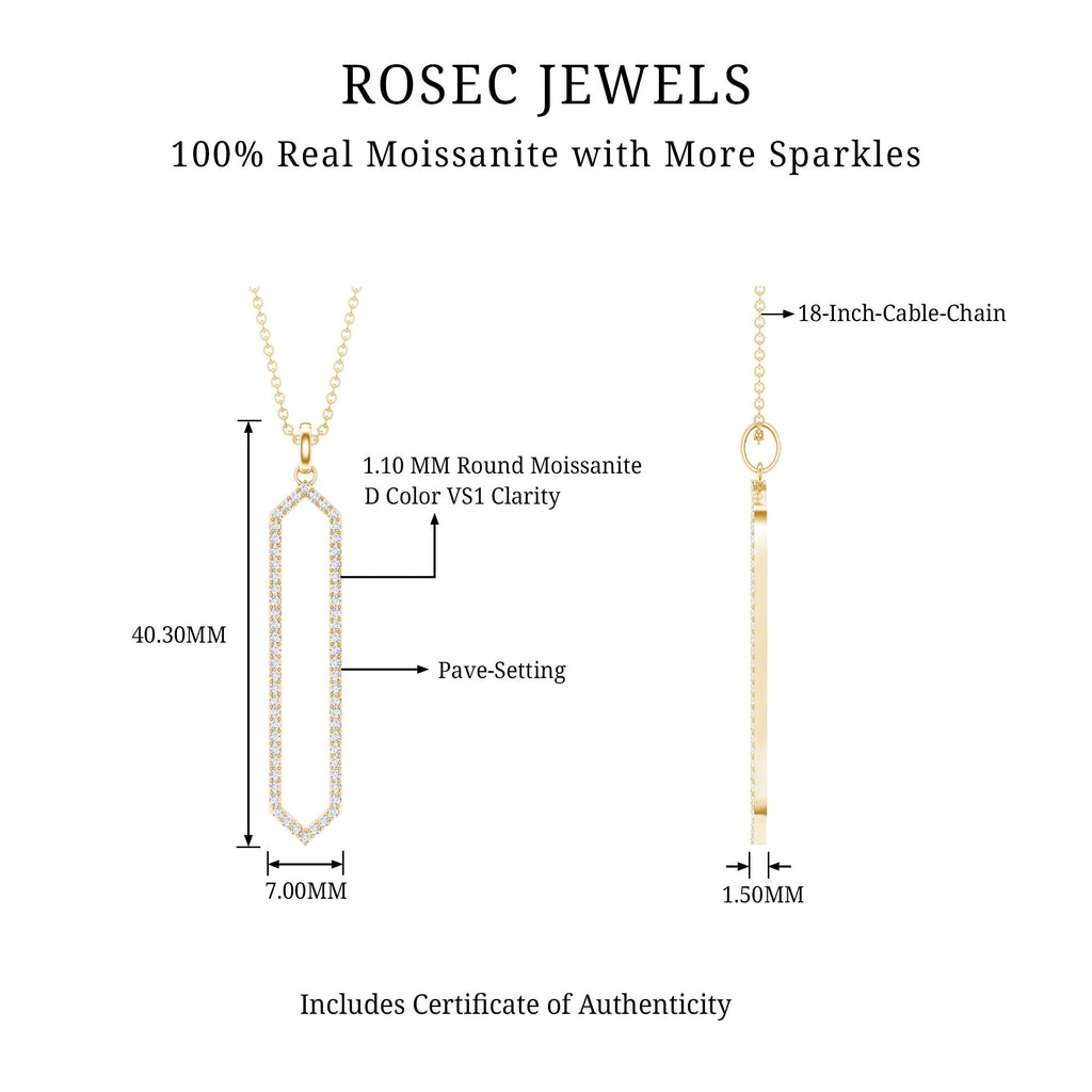 Elongated Hexagonal Moissanite Pendant Necklace with Certificate