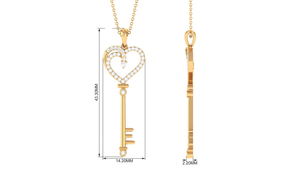 Certified Pave Set Moissanite Heart and Key Pendant for Women