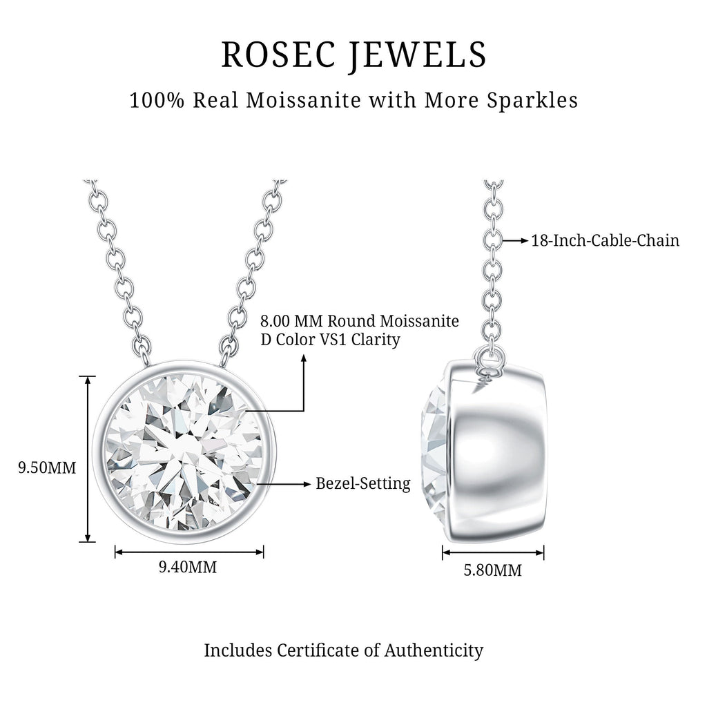 2 Carat Certified Moissanite Solitaire Necklace in Bezel Setting