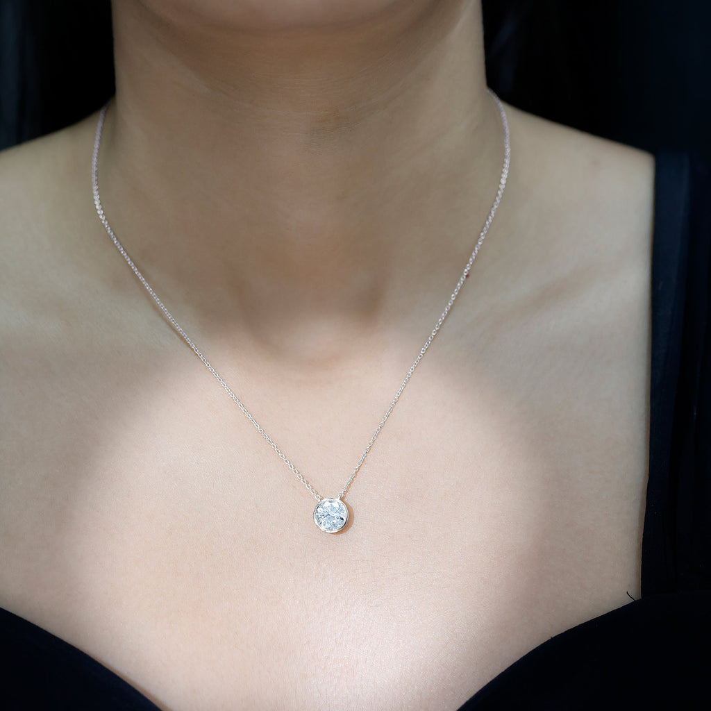 2 Carat Certified Moissanite Solitaire Necklace in Bezel Setting