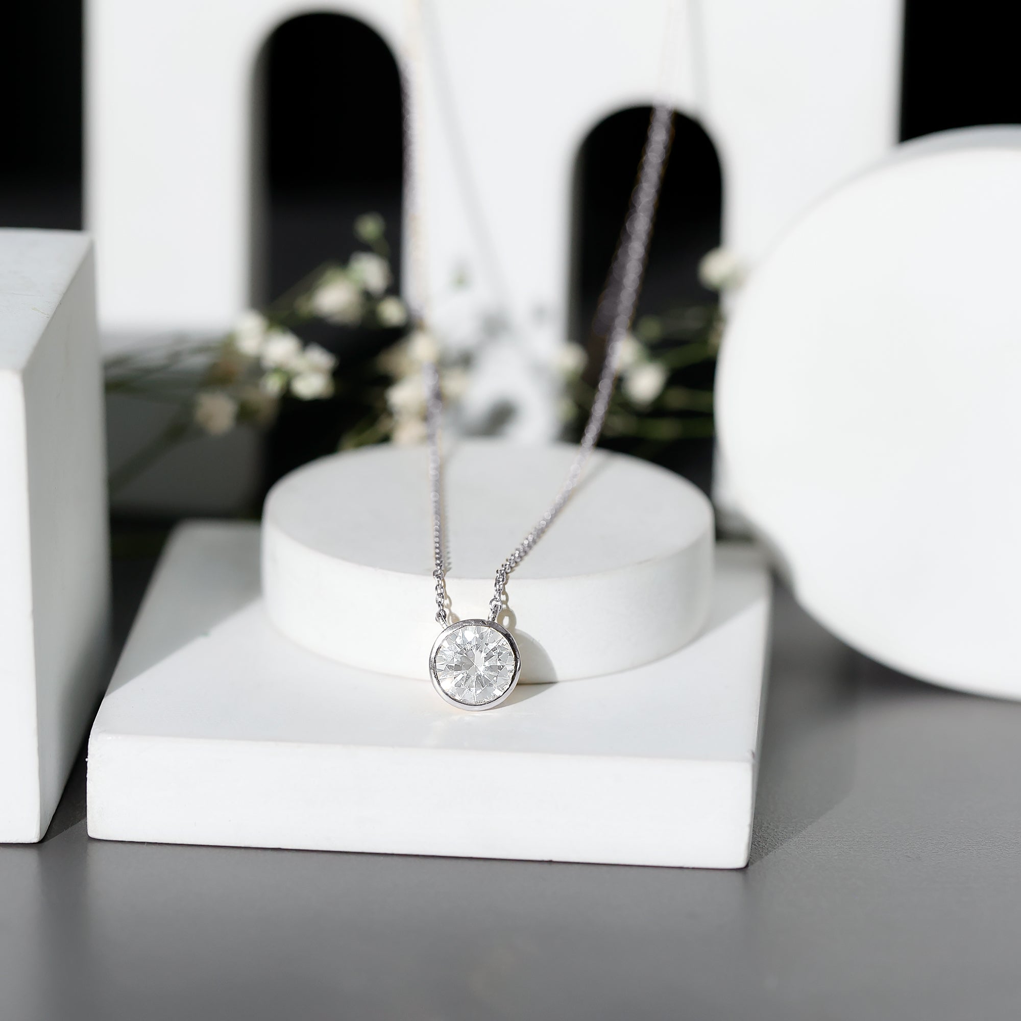 2 Carat Certified Moissanite Solitaire Necklace in Bezel Setting