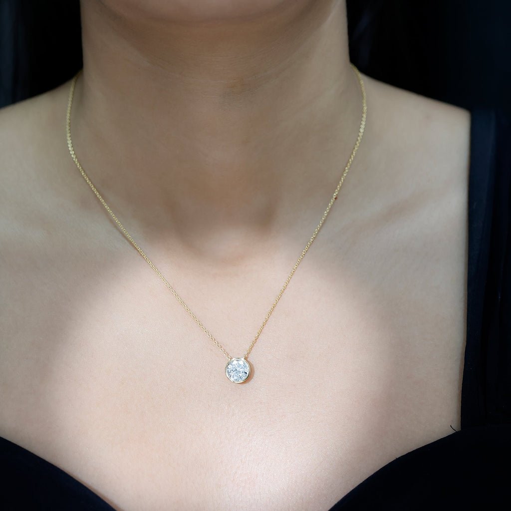 2 Carat Certified Moissanite Solitaire Necklace in Bezel Setting