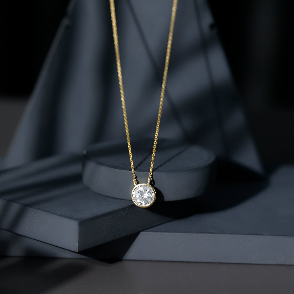 2 Carat Certified Moissanite Solitaire Necklace in Bezel Setting