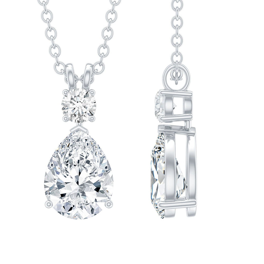 Certified Round and Pear Shaped Moissanite Two Stone Pendant