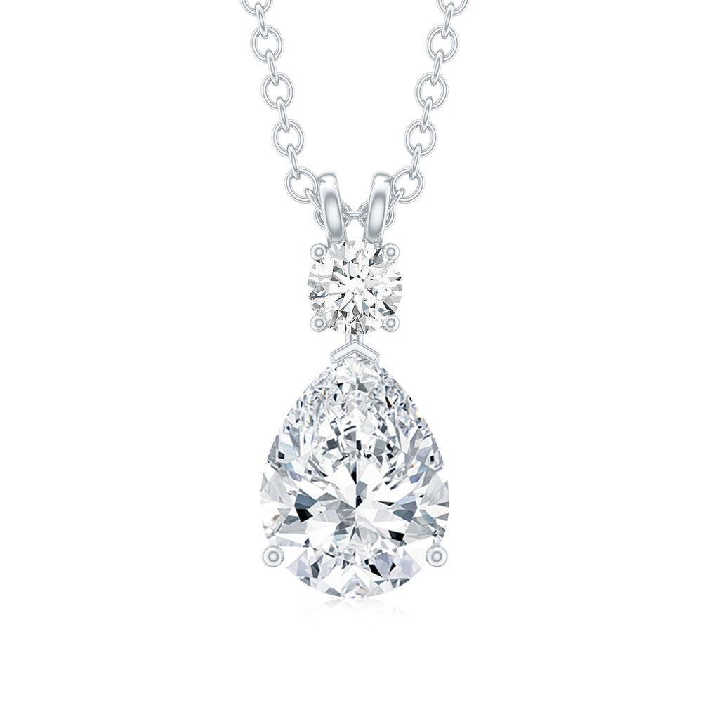 Certified Round and Pear Shaped Moissanite Two Stone Pendant