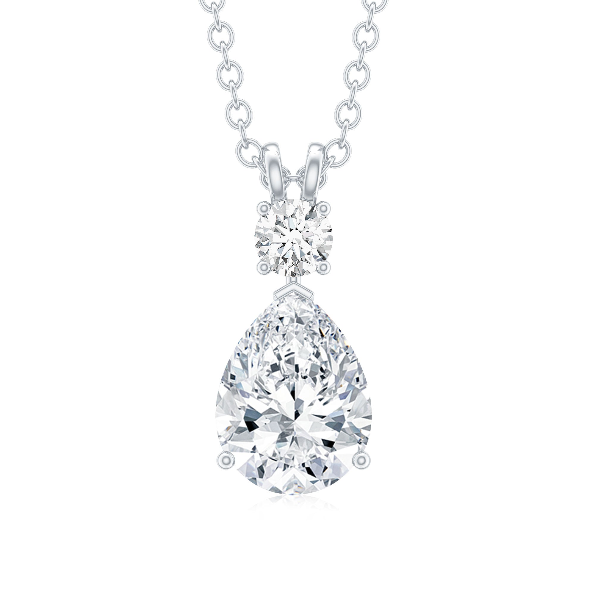 Certified Round and Pear Shaped Moissanite Two Stone Pendant