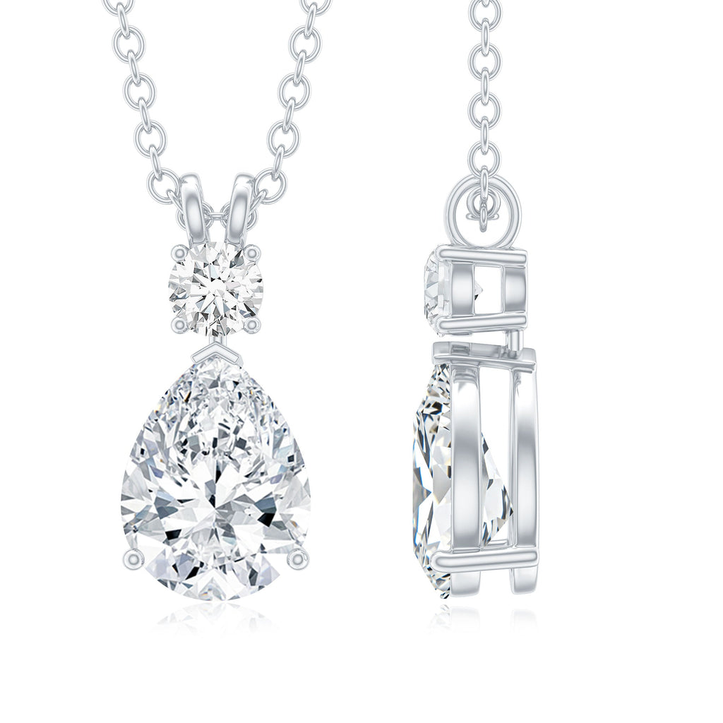 Certified Round and Pear Shaped Moissanite Two Stone Pendant